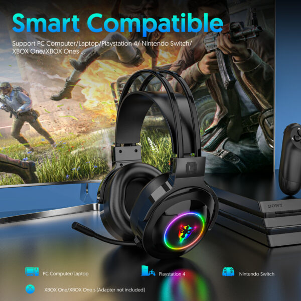 7.1 USB gaming headset, RGB gaming headphone with dual headband,long microphone G803 - 图片 3