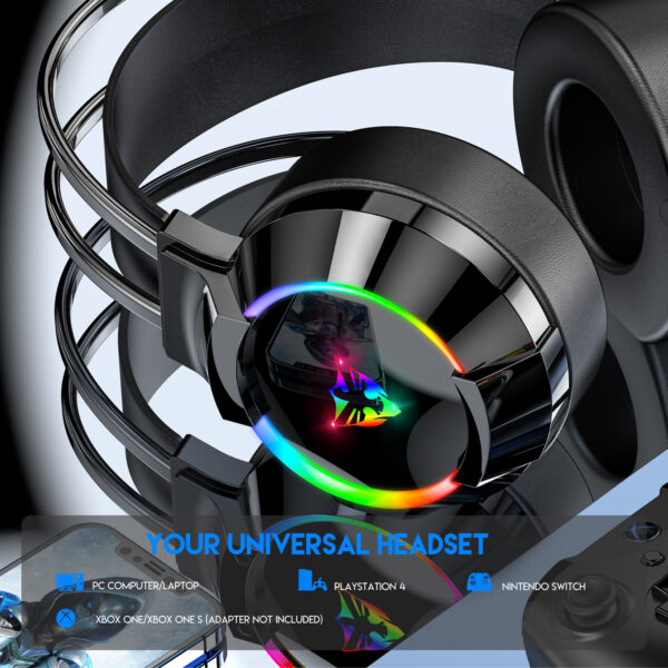 7.1 USB gaming headset, RGB gaming headphone with dual headband,long microphone G606 - 图片 5