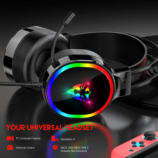 7.1 USB gaming headset, RGB gaming headphone with dual headband,long microphone G607 - 图片 5