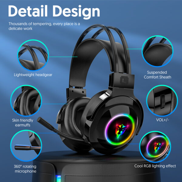 7.1 USB gaming headset, RGB gaming headphone with dual headband,long microphone G803 - 图片 4