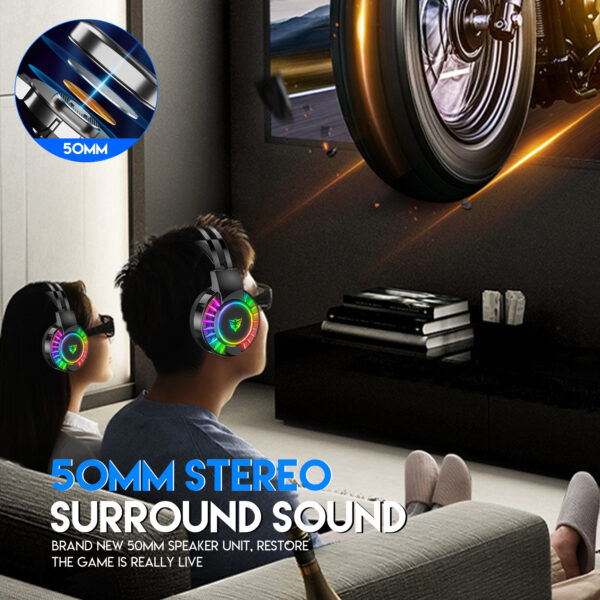 5.1 USB gaming headset, RGB gaming headphone with dual headband,long microphone G605 - 图片 5