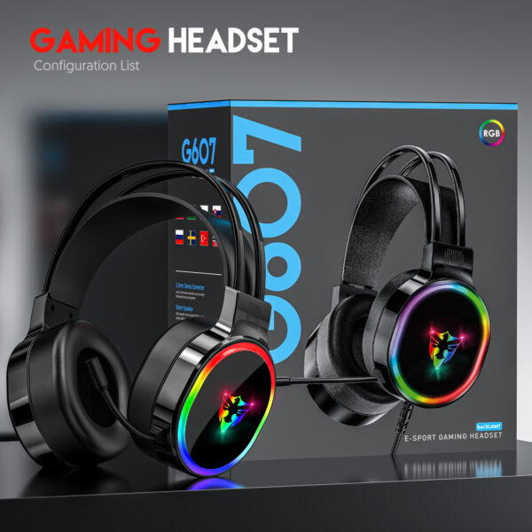 7.1 USB gaming headset, RGB gaming headphone with dual headband,long microphone G607 - 图片 6