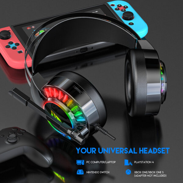5.1 USB gaming headset, RGB gaming headphone with dual headband,long microphone G605 - 图片 4
