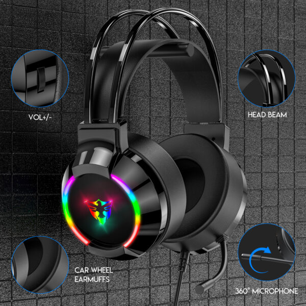 7.1 USB gaming headset, RGB gaming headphone with dual headband,long microphone G606 - 图片 7