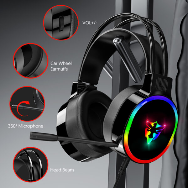 7.1 USB gaming headset, RGB gaming headphone with dual headband,long microphone G607 - 图片 7