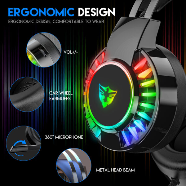 5.1 USB gaming headset, RGB gaming headphone with dual headband,long microphone G605 - 图片 3