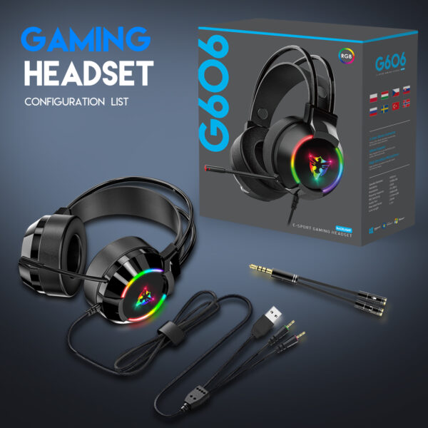 7.1 USB gaming headset, RGB gaming headphone with dual headband,long microphone G606 - 图片 8