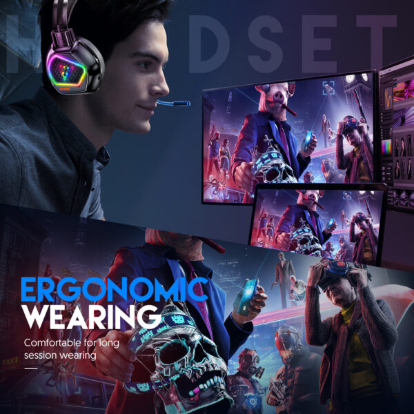 5.1 USB Wholesale RGB gaming headsets with noise cancellation mic for gaming 3.5mm*USB plug wired headphone G601 - 图片 9